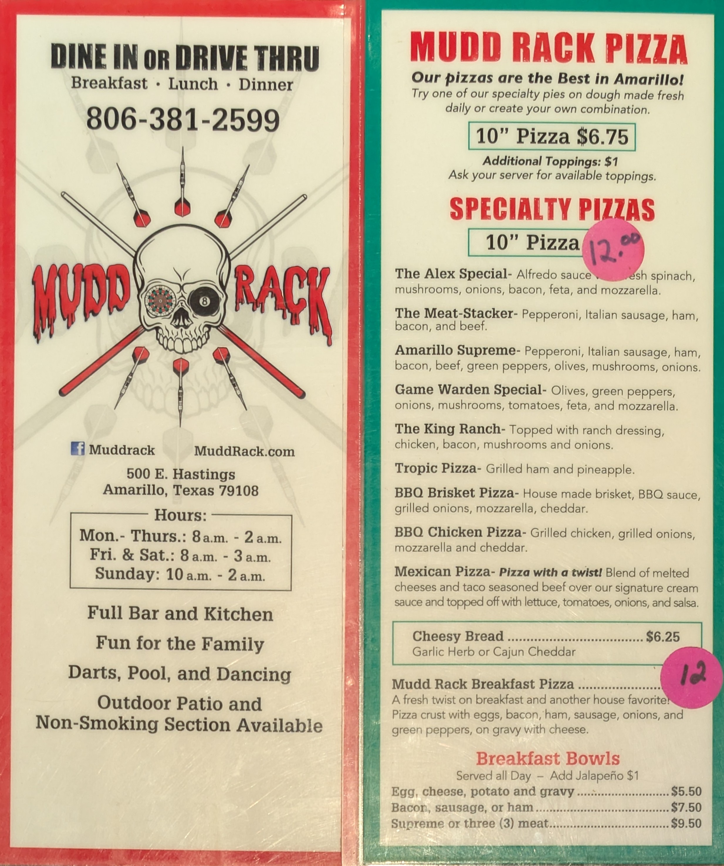 Mudd Rack Menu